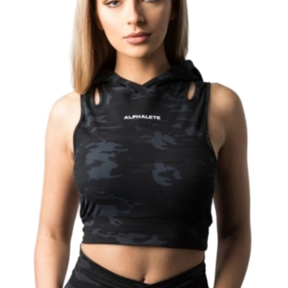 Alphalete Women's Surface Dark Camo Hoodie Crop Top Size Medium